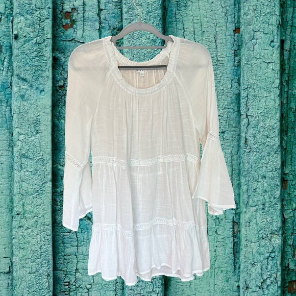 Spense Womens Peasant Boho Flowy Lightweight Blouse Bell Sleeves White Large - Picture 2 of 9